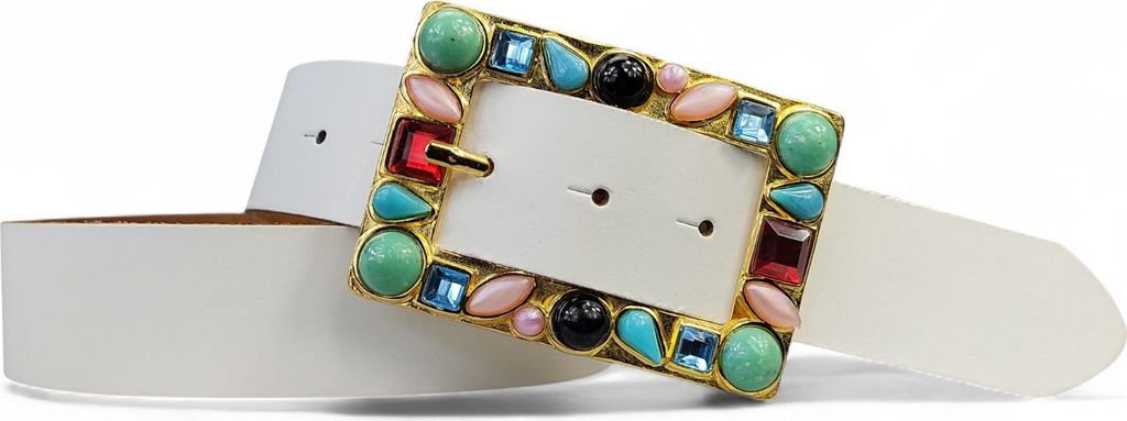 FRONHOFER Damengürtel mit goldener Schmuckschnalle mit farbigen Steinen