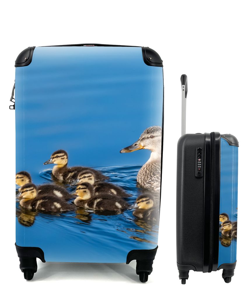 MuchoWow Koffer Handgepäck Trolley Rollkoffer Kleine Reisekoffer mit 4 Rollen - Ente - Wasser - Vogel - Braun - Cabin Size < 55x40x23 cm & 55x40...