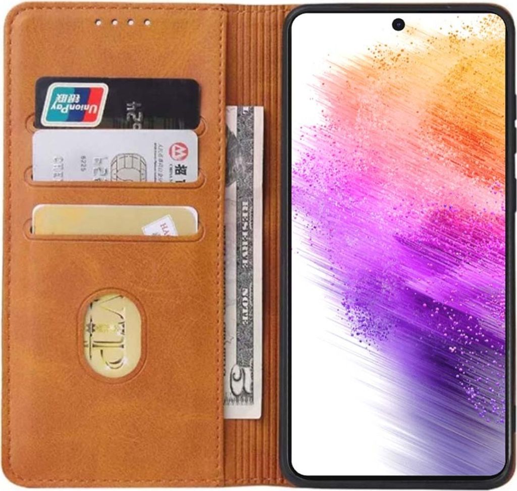 Smartphonica Samsung Galaxy A73 5G kunstleren hoesje met magnetische sluiting en pashouders book case - Bruin