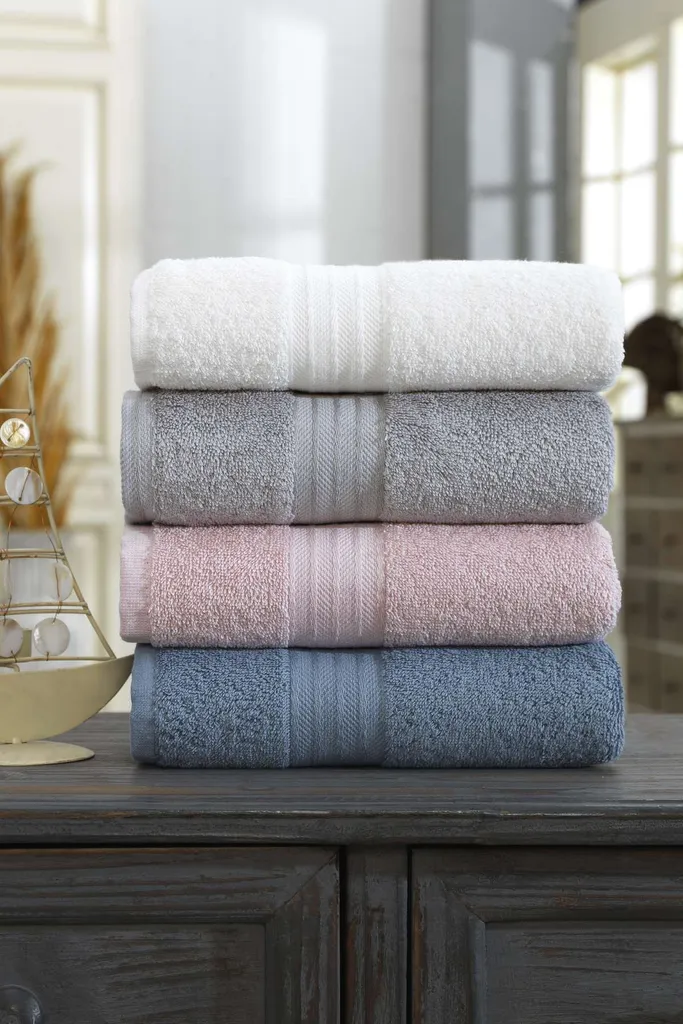 Set 4 Pezzi Asciugamani Mabel Puin Bianco 50x85 cm Cotone 100%