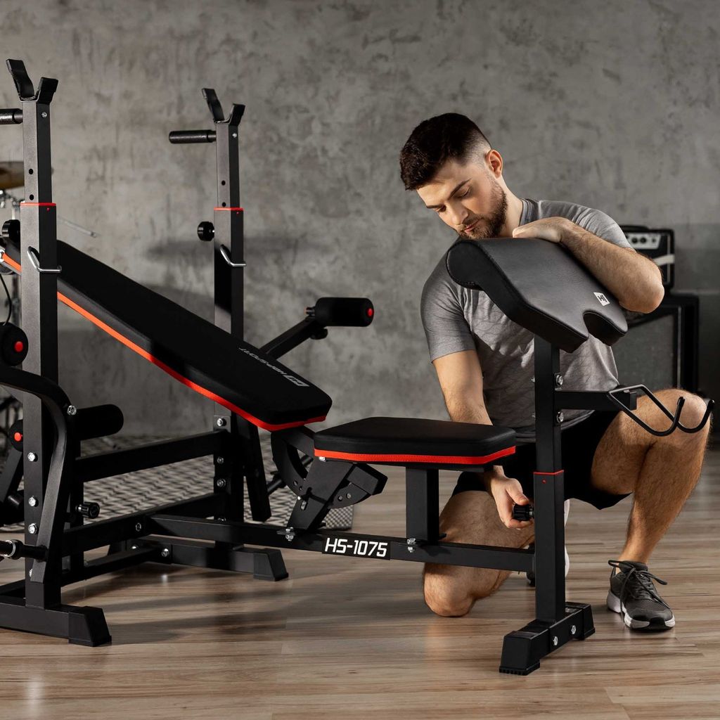 Hop-Sport Hantelbank HS-1075 Komplettset - Mit 106kg Gewichten Bis 116kg Erweiterbar