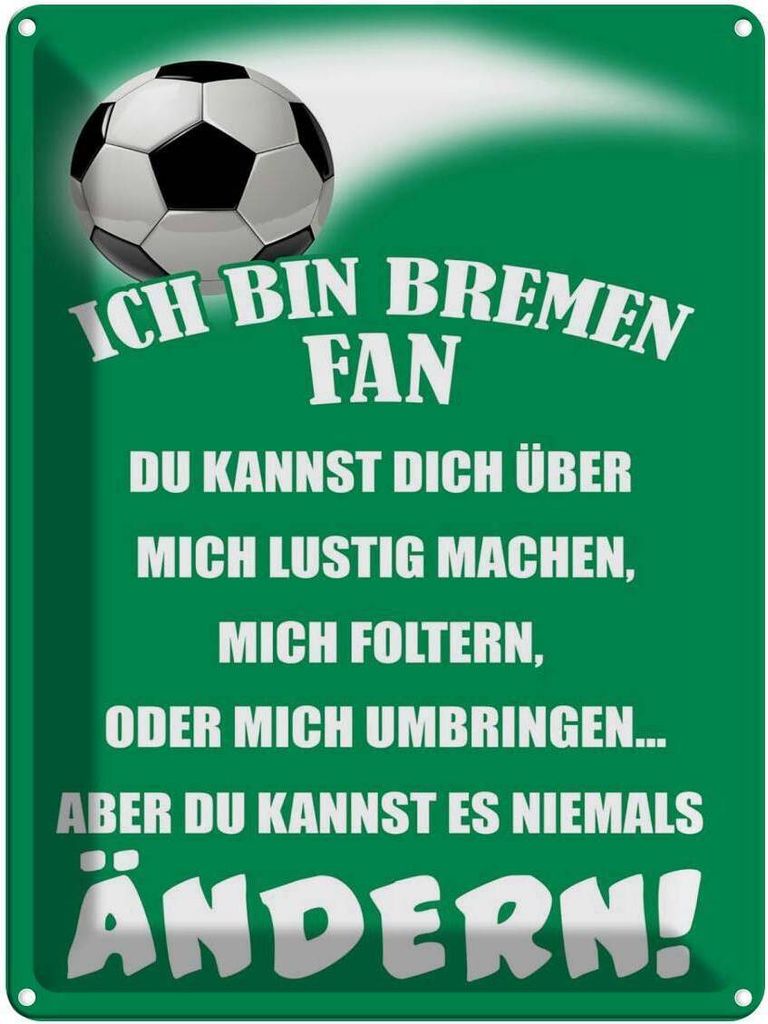 vianmo Blechschild 40x30 cm ich bin Bremen Fan Fussball Sport Hobby