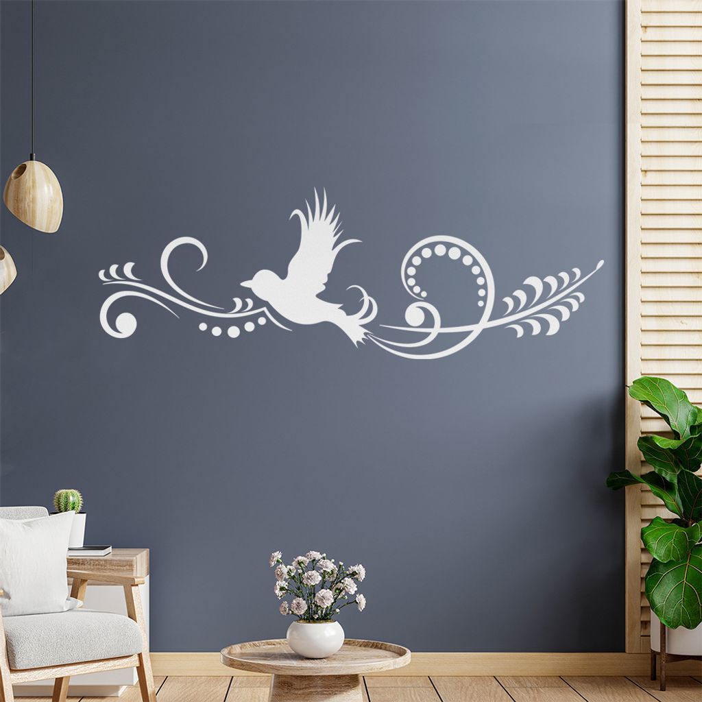 Schöner Vogel - Blüte - Punkte Wandtattoo in 6 Größen - Wandaufkleber Wall Sticker - Dekoration, Küche, Wohnzimmer, Schlafzimmer, Badezimmer