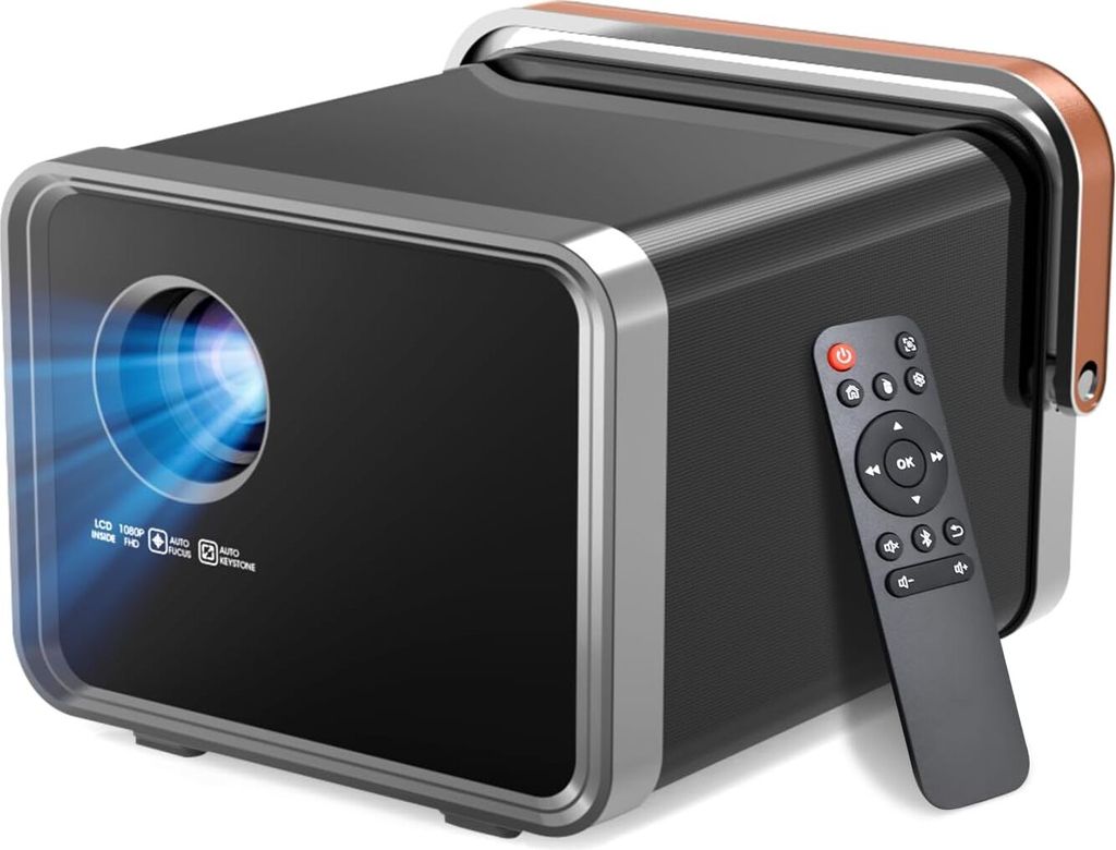 Android TV: Projektor 4K, Autofokus/Keyword, Smart Projector, Home/Outdoor Bluetooth, Mini Home Cinema, native 1080p 400 ANSI, WiFi 6, tragbar