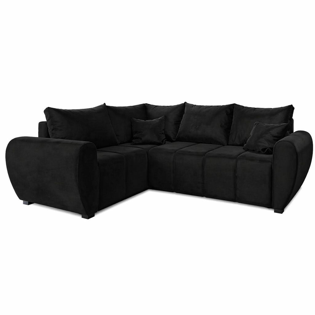 Ecksofa MOKA L linke Seite mit Schlaffunktion L-Form, Sofa mit Bettkasten, Wohnzimmersofa, Couch, Bettsofa, Couchgarnitur – Schwarz Kronos 07