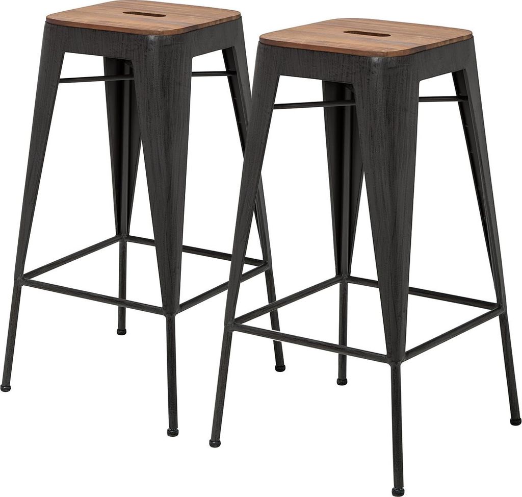 home24 Barhocker - 2er-Set - Akazie Massiv / Metall