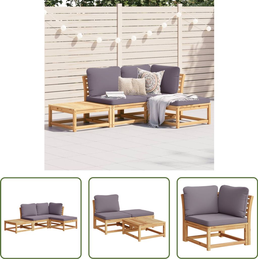 The Living Store 4-tlg. Garten-Lounge-Set mit Kissen Massivholz Akazie