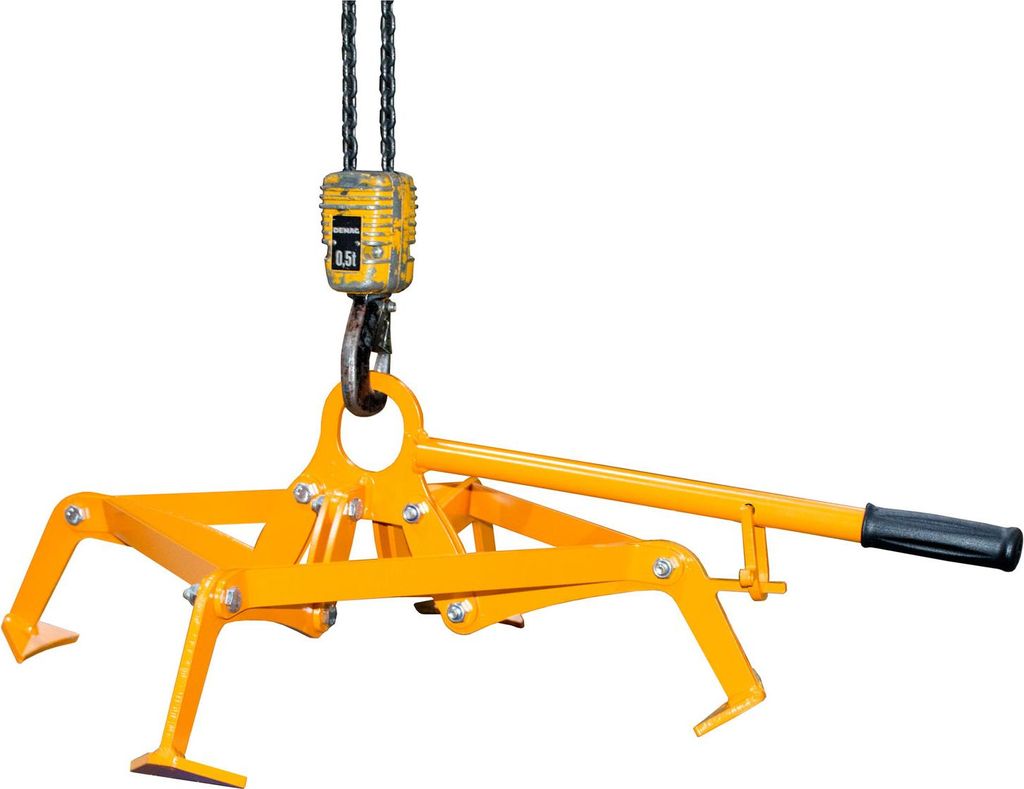 Fassgreifer 350 kg, Spannbereich 450-500 mm, LxBxH 830x590x375 mm, RAL 2000, für 220 l Kunststofffässer