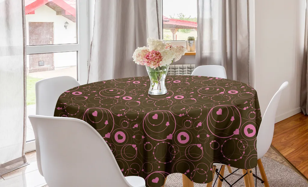 Tovaglia Rotonda ABAKUHAUS 150cm Cuori San Valentino Rosa Marrone