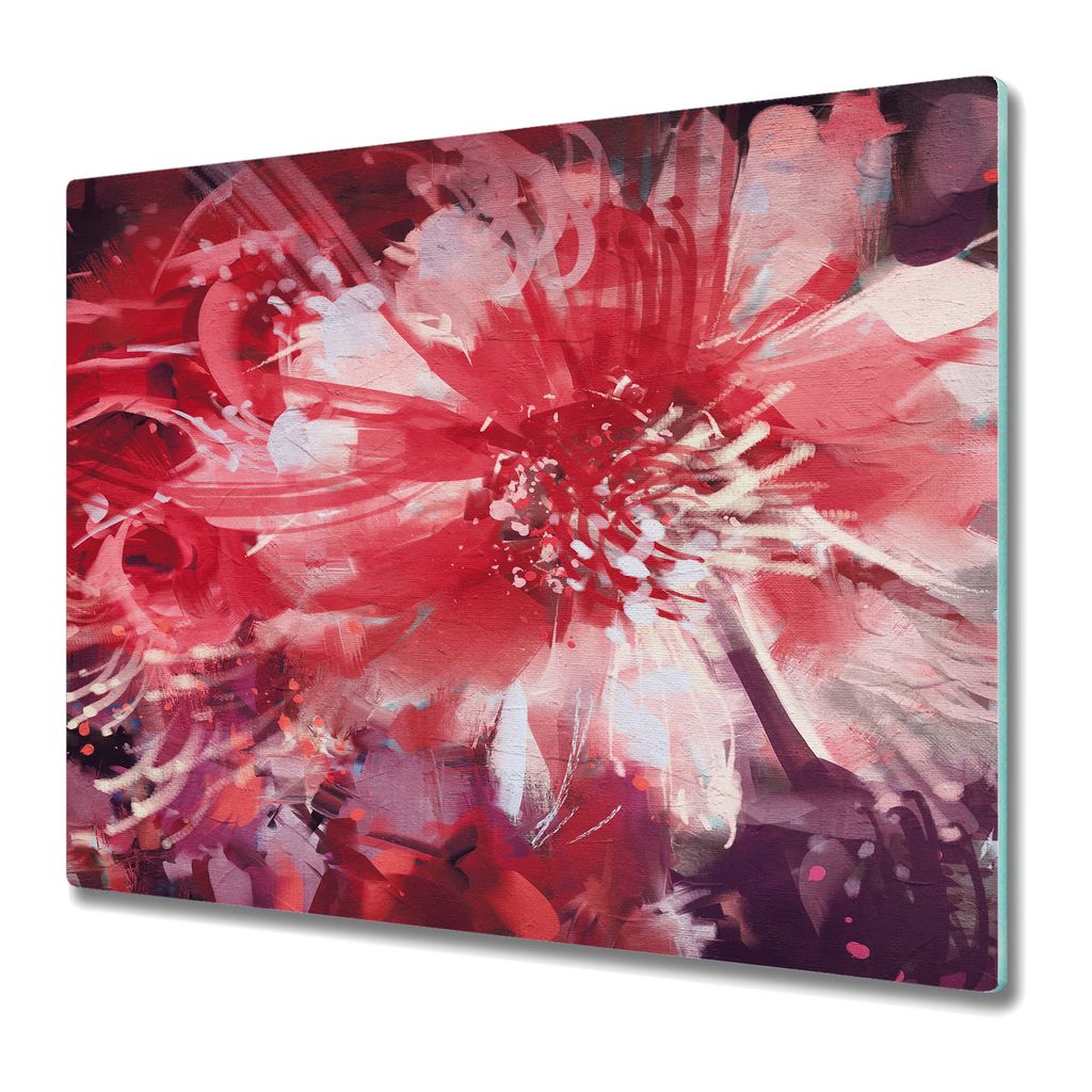 Küche Schneidebrett - Schneidebrett Glas - Herd Abdeckung - 60x52 - Rote Blumen Natur