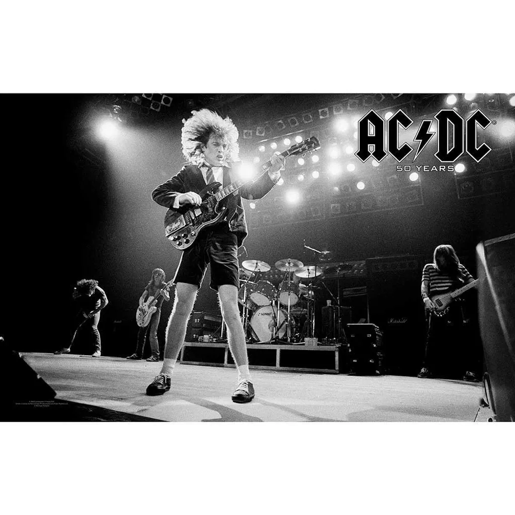 Drapeau Mural AC/DC 50 Years en Tissu RO11459 Décoration Rock Noir Blanc