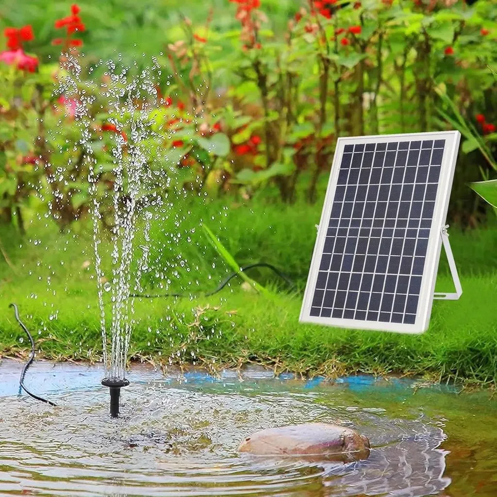 Pompe de fontaine solaire complète avec panneau 10W et moteur Brushless
