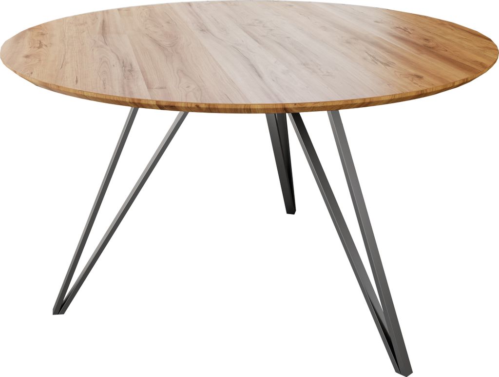 SAM Runder Esszimmertisch massiv Eiche Schweizer Kante 100 cm Hairpin silber DREAM