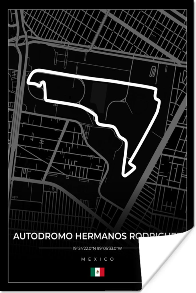 MuchoWow Poster Mexiko - Rennstrecke - Autodromo Hermanos Rodríguez - Formel 1 - Rennsport - Schwarz 60x90 cm - Wanddekoration