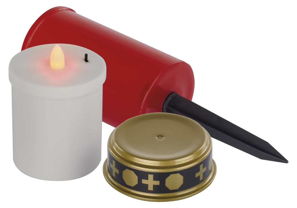 Grabkerze LED rot 7x12,5 cm IP44 batteriebetrieben Produktbild 