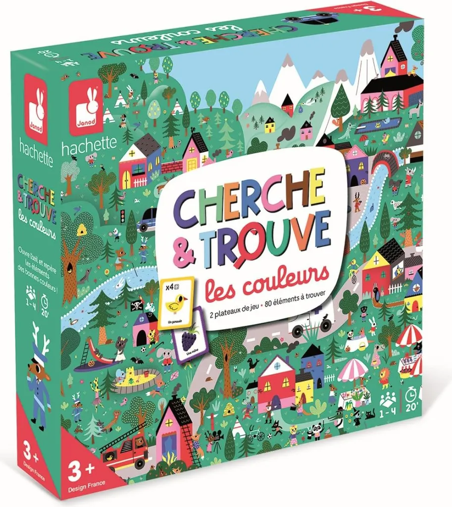 Jeu Éducatif Cherche et Trouve les Couleurs Janod en Bois et Carton