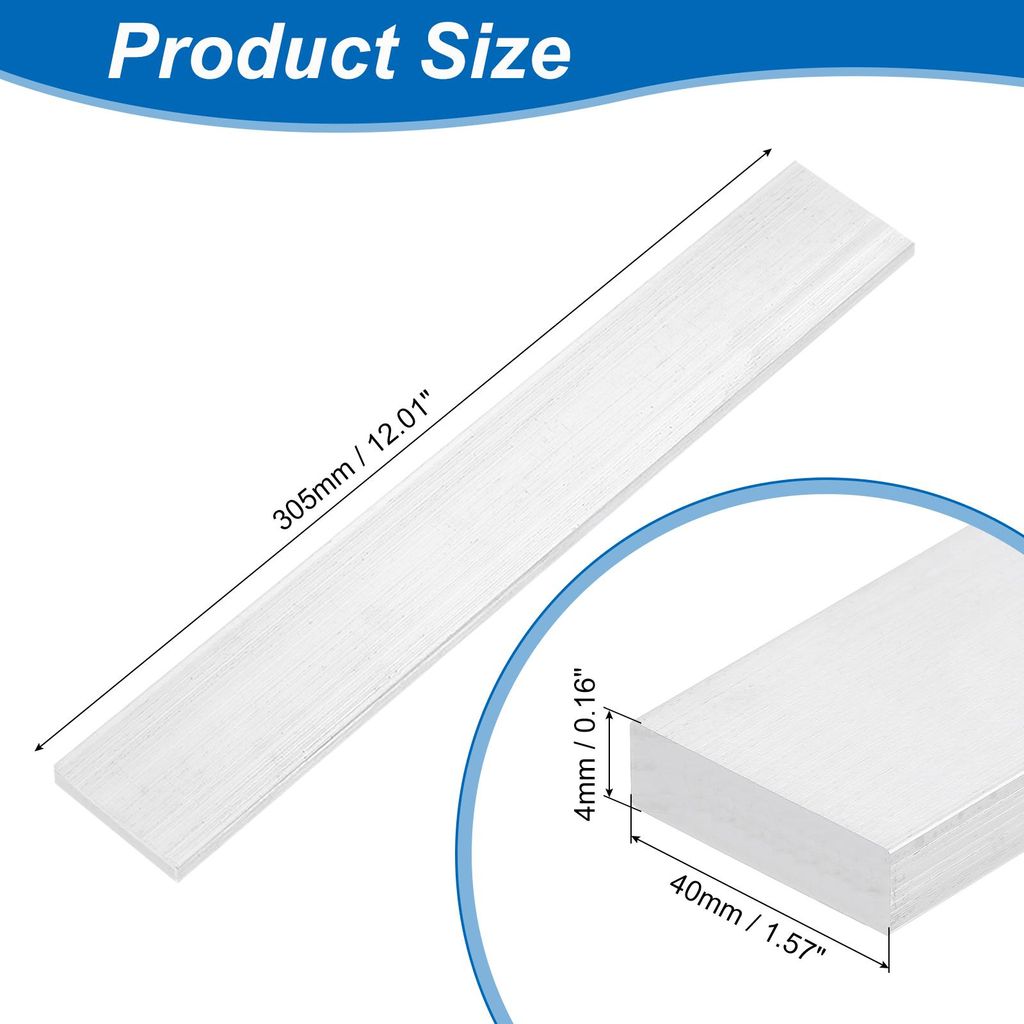 6063 Aluminium Profil Flachleiste, Quadratischer Aluprofil Flachstreifen Alublech 4x40x305mm (T*W*L), Alu Flachstange Aluminium Flachplatte Aluleis...