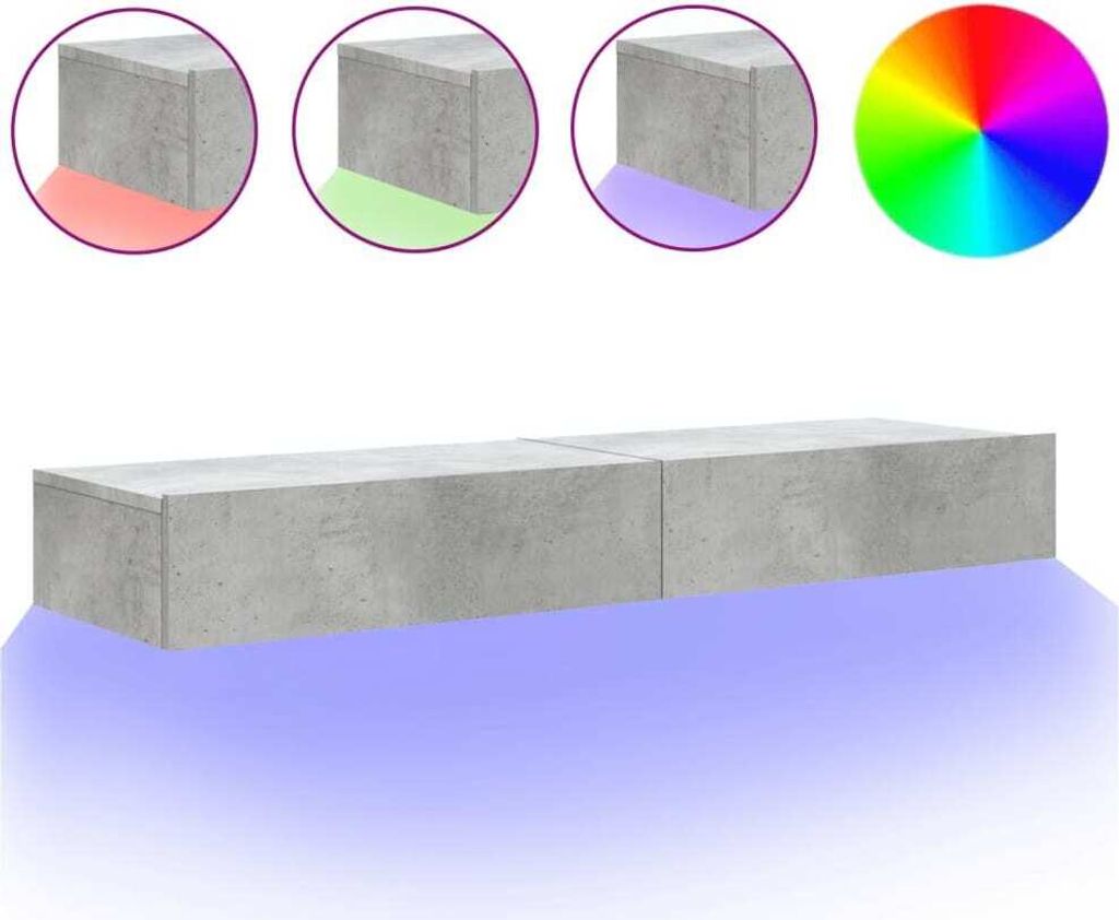 TV-Schränke mit LED-Leuchten 2 Stk. Betongrau 60x35x15,5 cm
