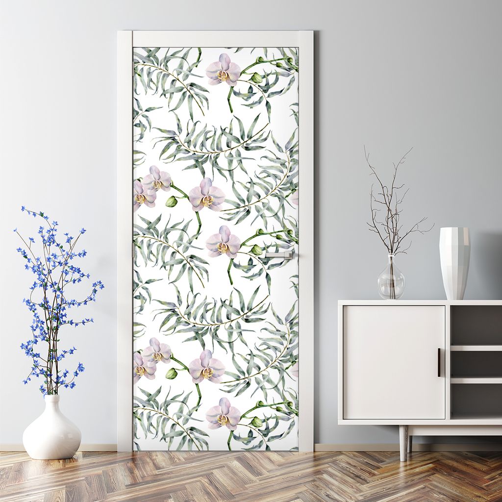 Dekorative Türtapete selbstklebend Aufkleber Klebefolie Rosa Orchideen 85 x 200 cm