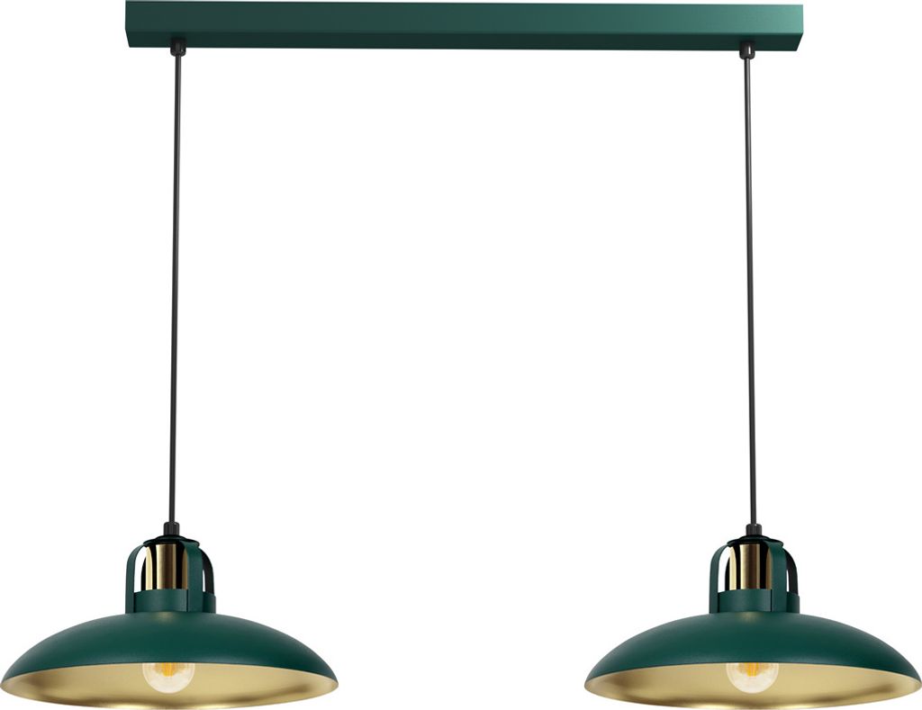 FABRILAMP Triguero Pendelleuchte Schwarz Mit Goldakzent – 2x E27, Höhenverstellbar, 85 Cm, Metall