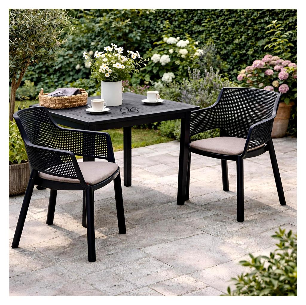 2 Gartenstühle Easy Terrassenstühle mit Armlehnen - Bequeme Balkonstühle 80cm in Anthrazit, stapelbar und wetterfest für Garten, Terrasse & Bal...