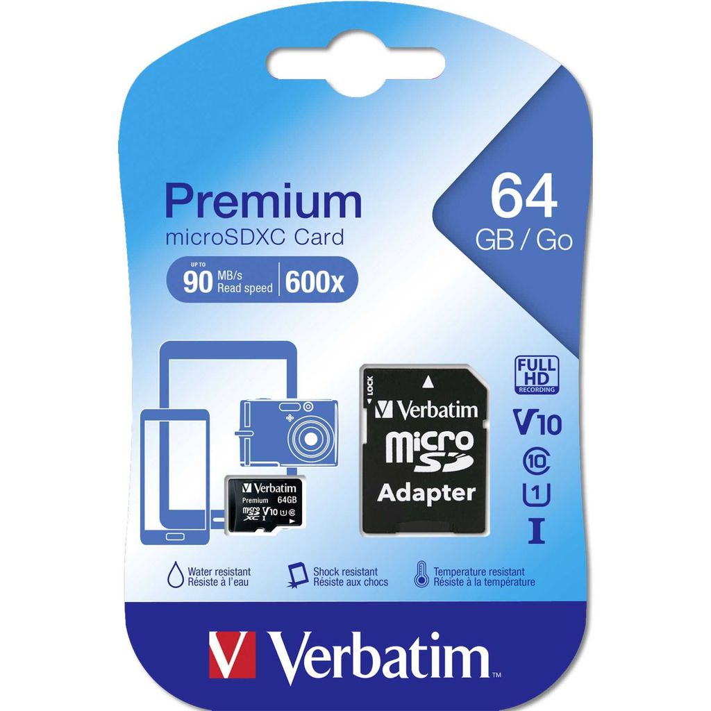 Verbatim Premium, 64 GB, MicroSDXC, Trieda 10, 90 MB/s, 10 Obrázok produktu 