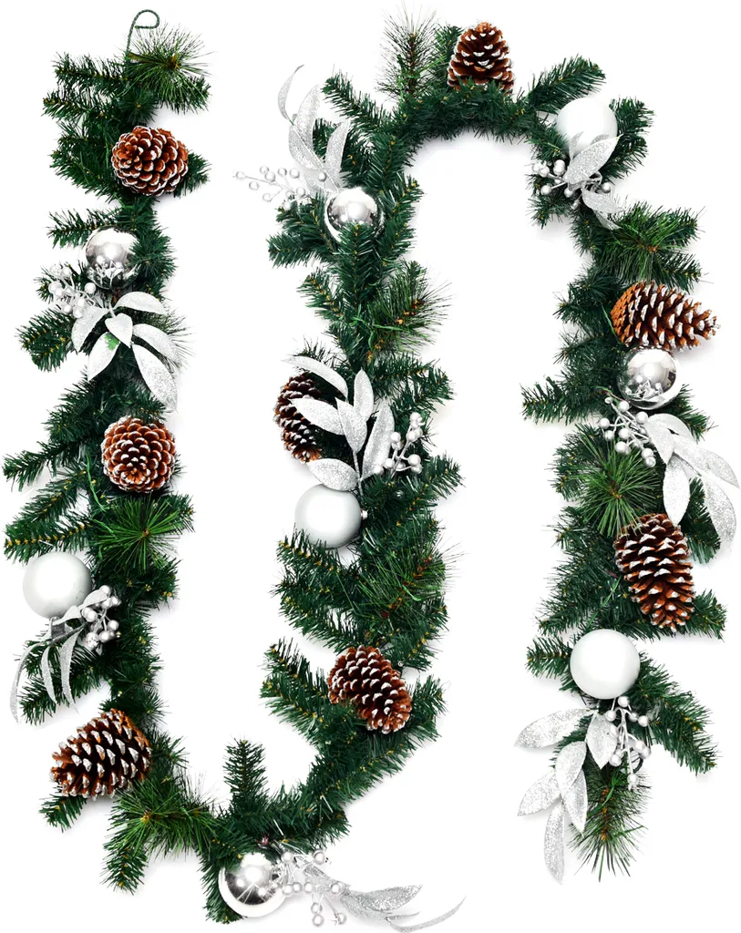 Guirlande lumineuse Noël 270cm avec minuterie et boules argentées