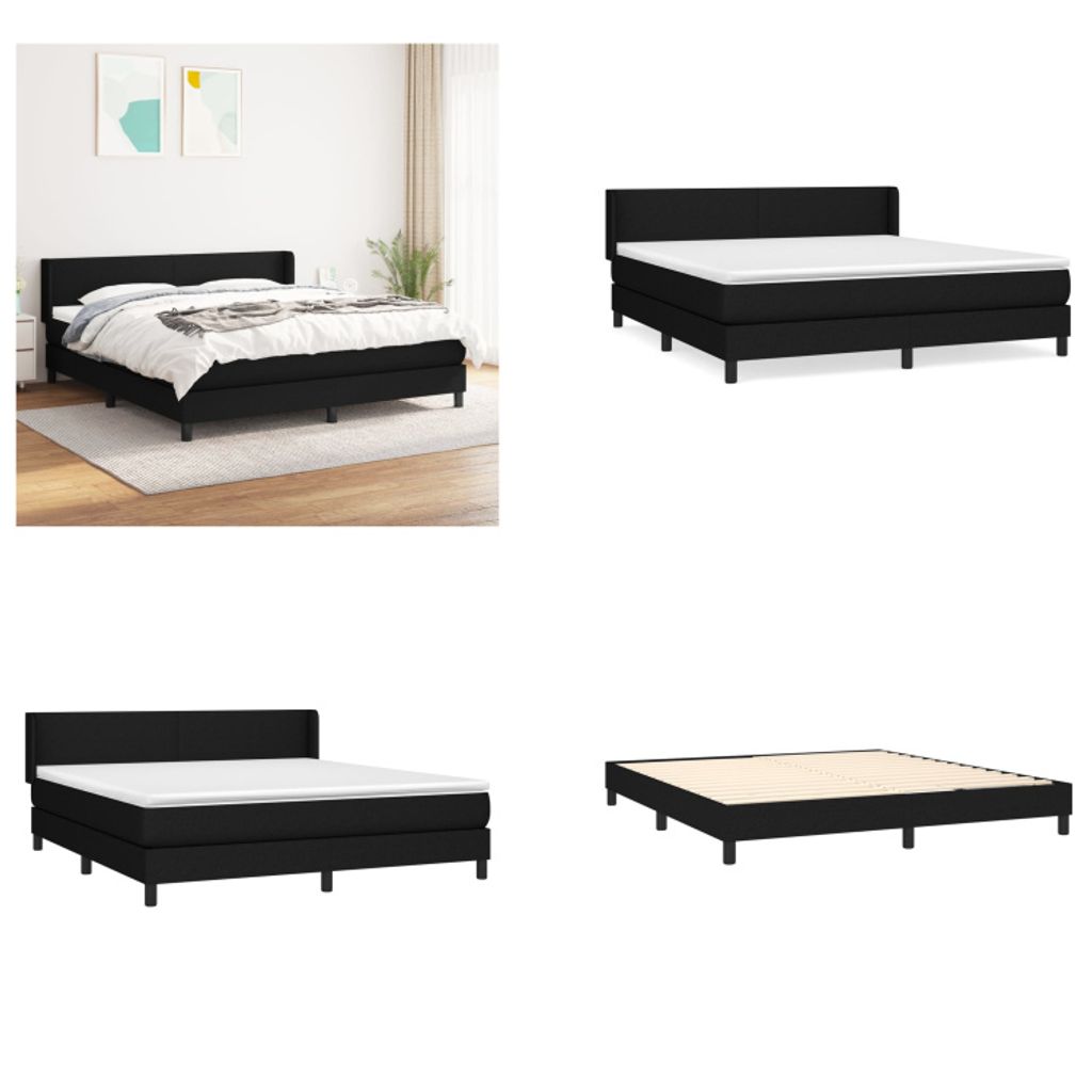 vidaXL Boxspringbett mit Matratze Schwarz 180x200 cm Stoff - Boxspringbett - Boxspringbetten - Bett - Schlafzimmermöbel