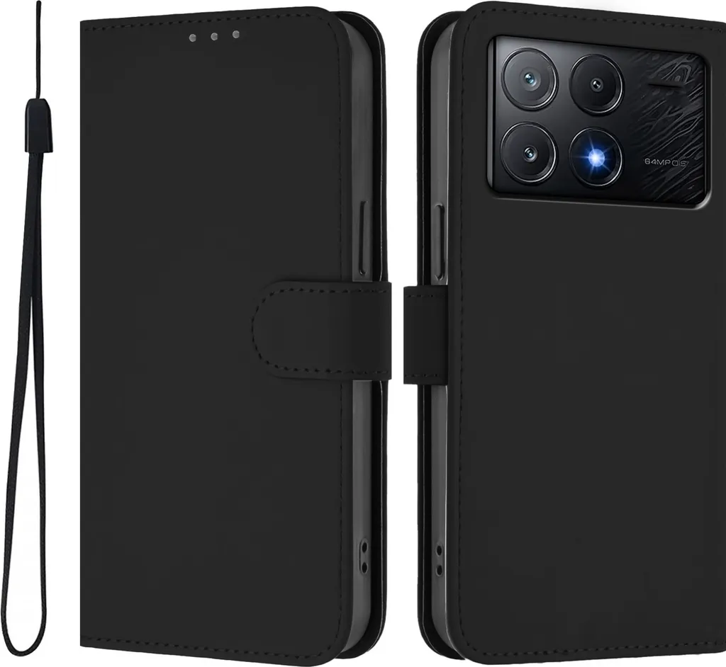 Xiaomi Poco X6 Pro Cover Portafoglio Nero Phonesta: Sicura con Cordino
