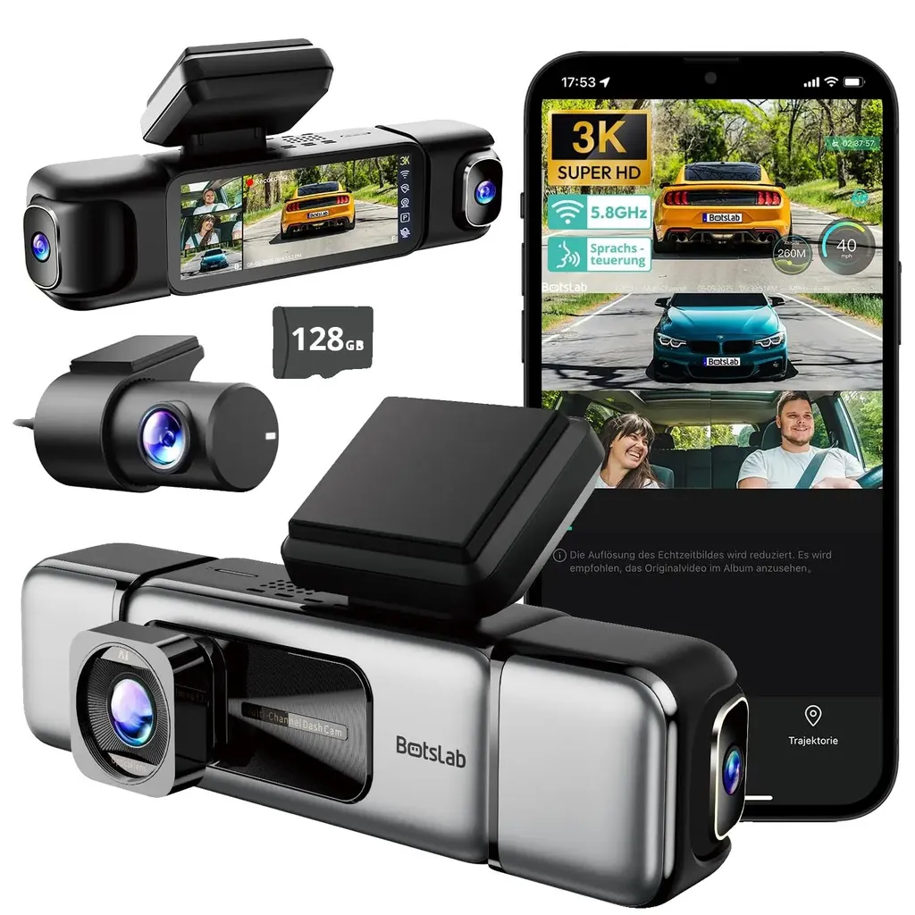 Dashcam G980H 4 canaux avec vision à 560° et carte SD 128 Go intégrée