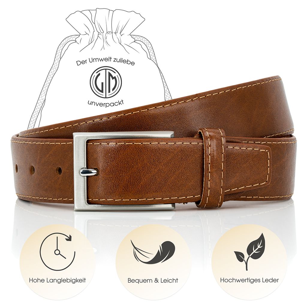 LINDENMANN Ledergürtel Herren, cognac 35 mm Rindleder, Klassik-Gürtel, Farbe / Color:braun, Size US / EU:Bundweite 105 cm Gesamtlänge 120 cm W 4...