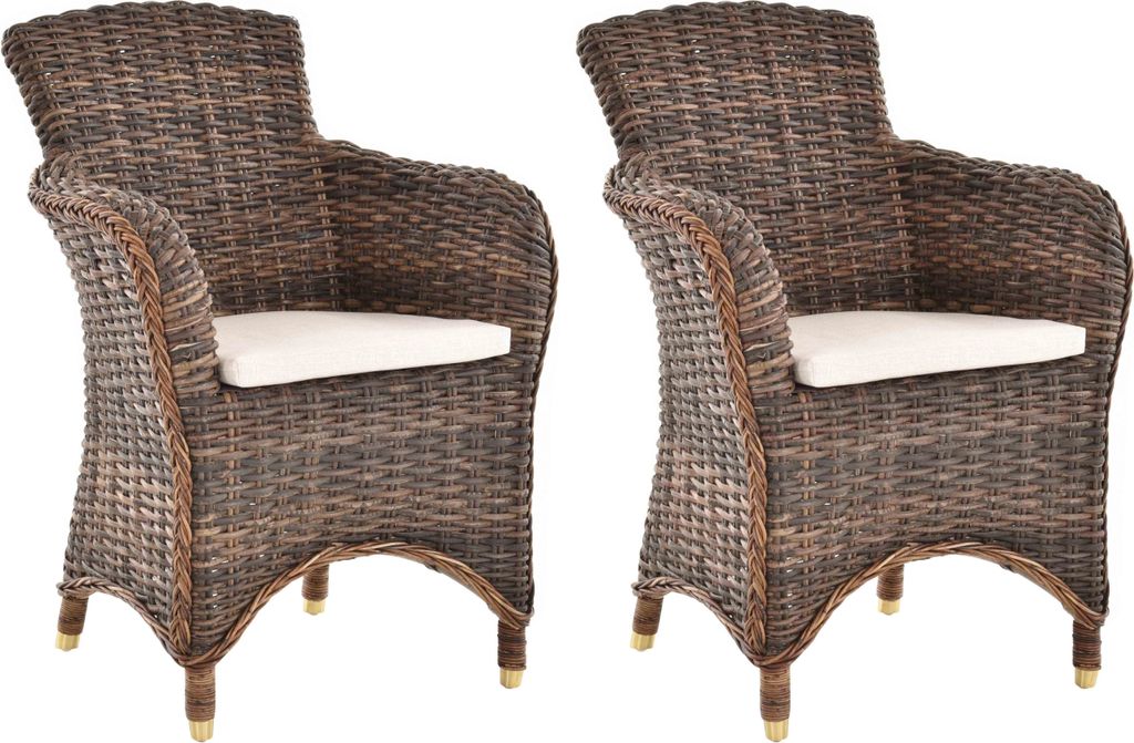 KRINES HOME 2er Set Esszimmersessel Rattan Esszimmerstuhl mit Armlehne Rattansessel Korbstuhl Esszimmer Sessel (Braun Natur)