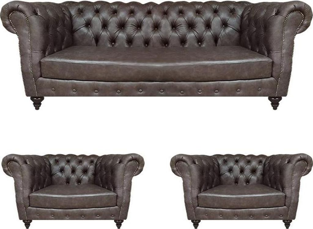 Modern Design Set 3tlg Chesterfield Wohnzimmer 2x Sessel Einrichtung