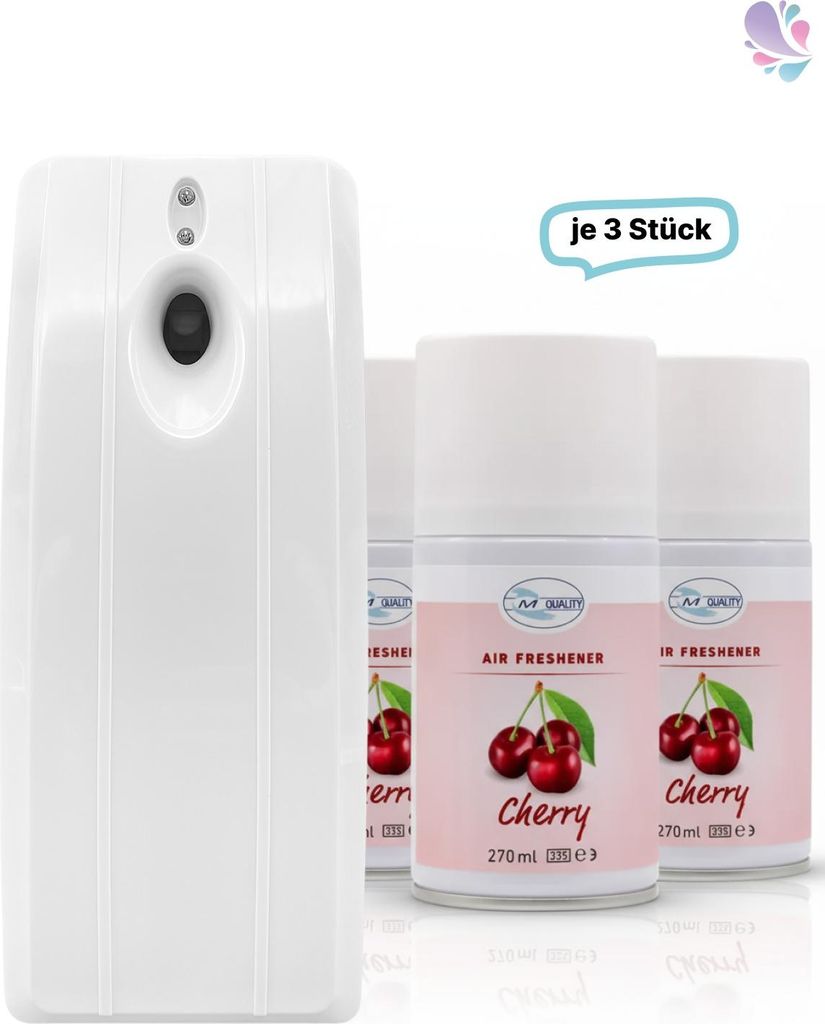 SET: Duftspender Raumduft mit Tag/Nacht Modus + 3 Duftdosen mit dem Aroma Ihrer Wahl : Duftnote - Cherry, Farbe - Weiß Farbe: Weiß Duftnote: Cherry