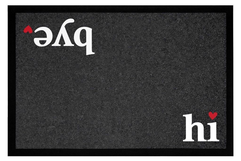 Fußmatte Hi Bye Willkommen Türmatte mit Spruch rutschfest und waschbar Schwarz 60x40cm