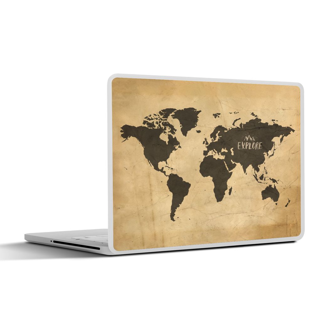 MuchoWow Laptop Aufkleber Sticker Cover Weltkarte - Vintage - Braun 25x18 cm - Laptop-Deko