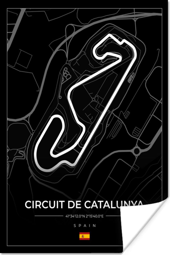 MuchoWow Poster F1 - Rennstrecke - Circuit de Barcelona-Catalunya - Rennstrecke - Spanien - Schwarz 40x60 cm - Plakate für die Wand - Poster Bab...