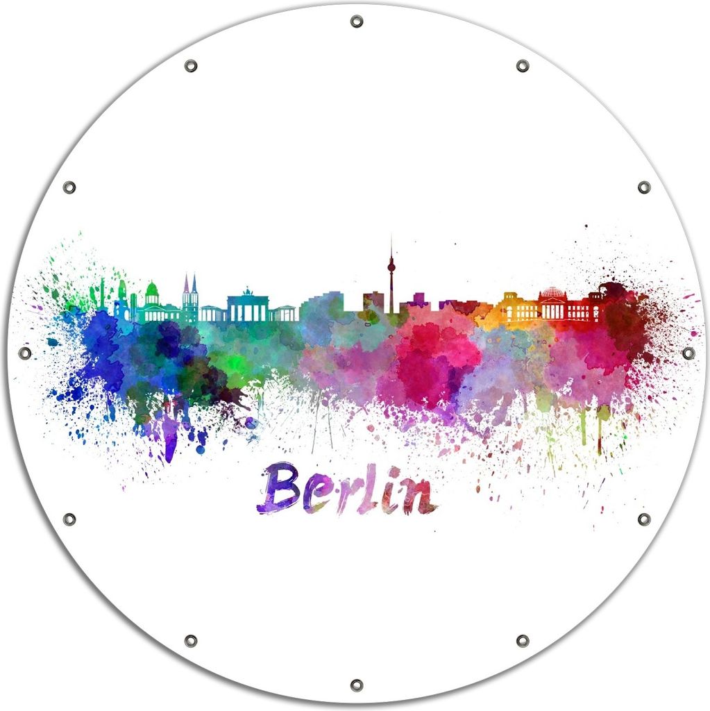 Wallario rundes Outdoor-Poster für Garten oder Balkon, Motiv Städte als Aquarell - Skyline von Berlin, 120 cm Durchmesser