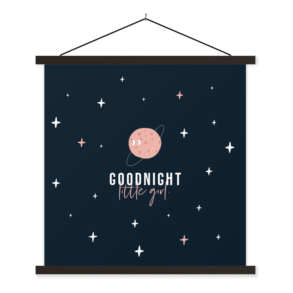 MuchoWow Textilposter Zitate - Gute Nacht kleines Mädchen - Kinder - Sprichwörter - Kinder - Baby 60x60 cm mit schwarzem Rahmen - Posteraufhänger