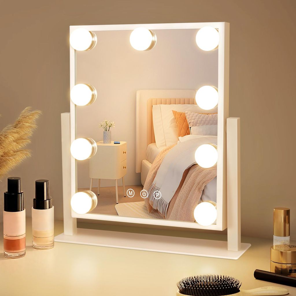 ZMH Schminkspiegel mit Beleuchtung Hollywood Spiegel Vanity Mirror mit 9 LED Klein Kosmetikspiegel mit Licht 360° Drehung Tischspiegel 3 Modi schm...