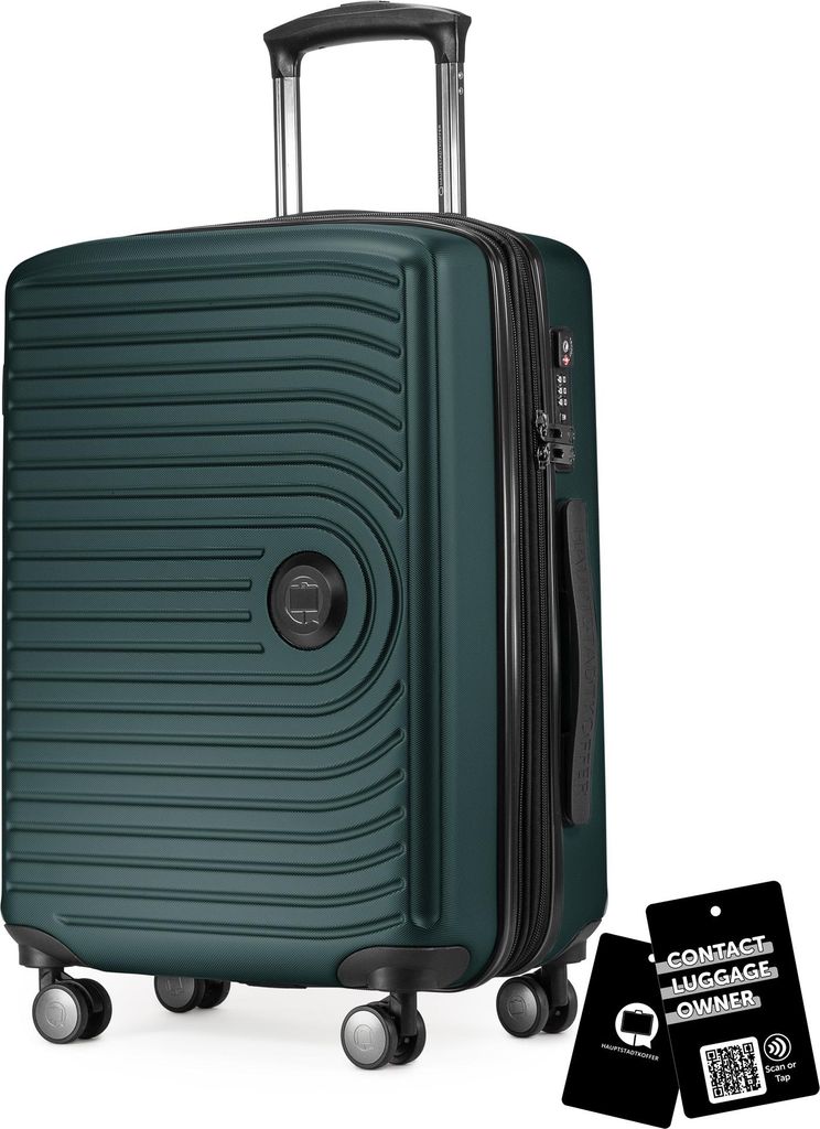 Mitte - Handgepäck-Koffer + digitaler Gepäckanhänger Kofferschild, Kabinentrolley XL-Erweiterung Bordgepäck Hardcase Handkoffer Flugzeug Carry-...