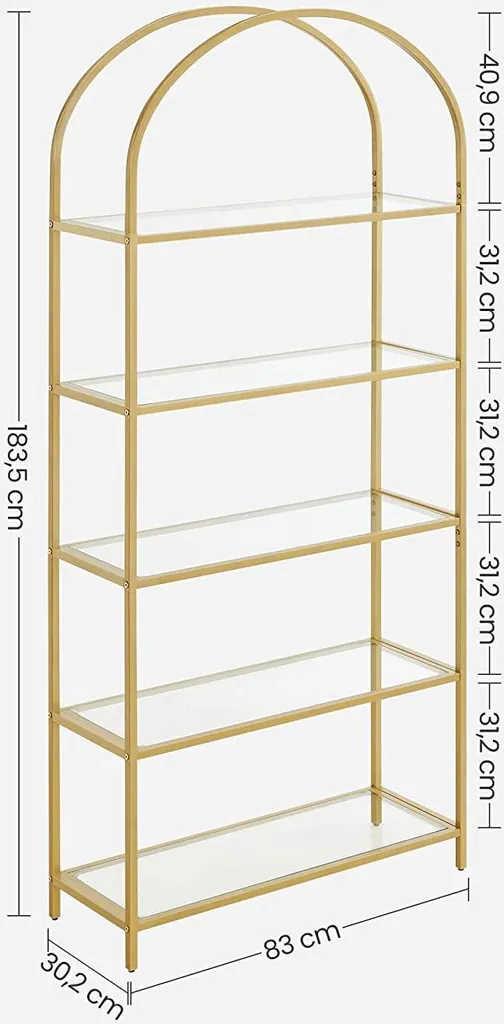 Grande étagère en métal doré Ocampos 183 cm, structure chic et robuste