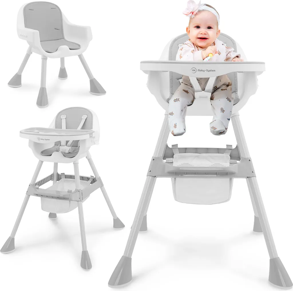 Chaise Haute Bébé Evolutive Magnolia Moby-System Grise en Bois