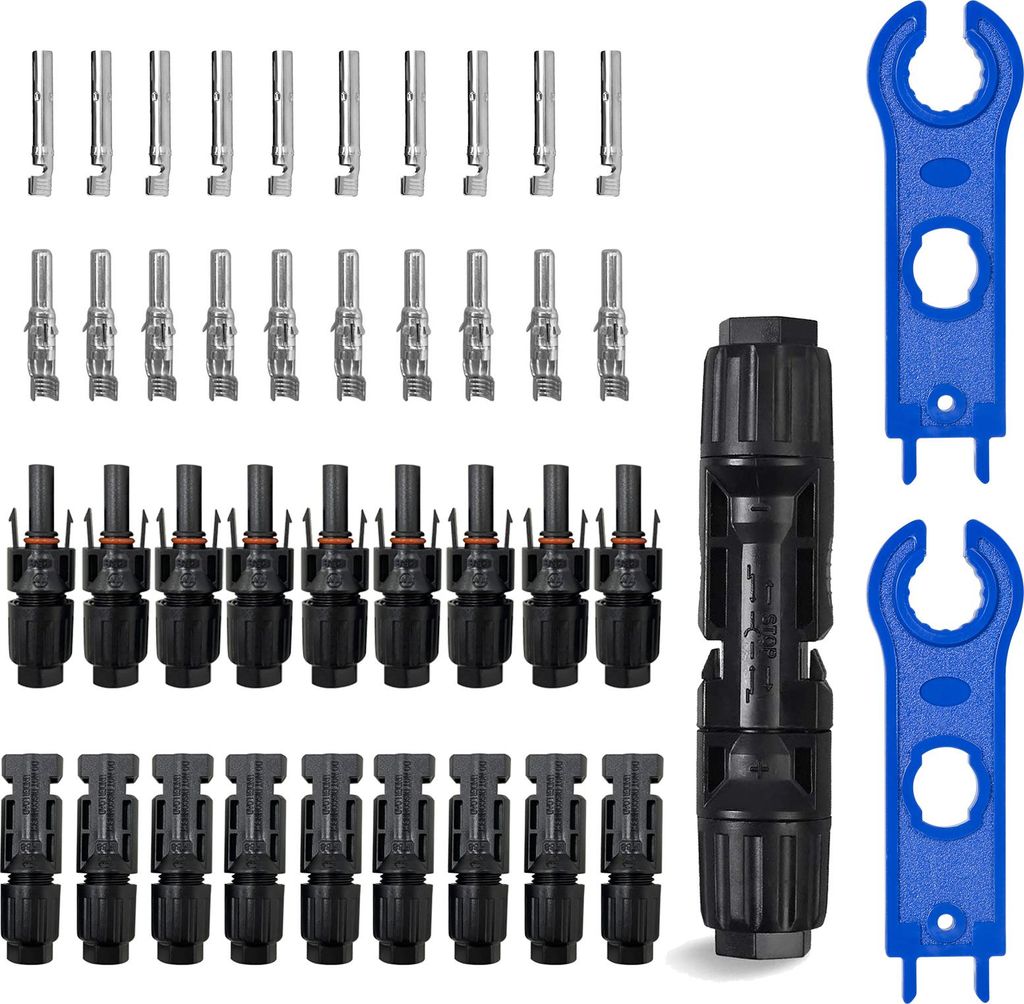 10 Paar DC1000V Solar Steckverbinder IP67 Wasserdicht – Male & Female Solarpanel Stecker mit 2 Multifunktionsschlüsseln