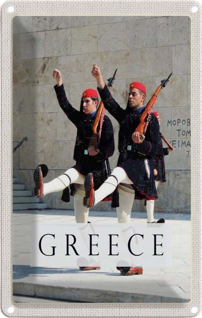 vianmo Blechschild 18x12 cm Greece Griechenland Soldaten Waffe Hut Bildmotiv Reisemotiv Abenteuer Reisen Urlaub