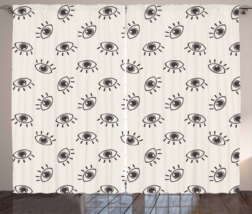 ABAKUHAUS Augapfel Rustikaler Vorhang, Sketch Augen Zusammensetzung, Wohnzimmer Universalband Gardinen mit Schlaufen und Haken, 280 x 225 cm, Koksg...