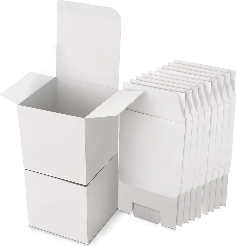25 Stück Kraftpapier Geschenkboxen Weiß 10x10x10 cm Feier Geburtstag Hochzeit - Kartonboxen mit Deckel für Geschenke