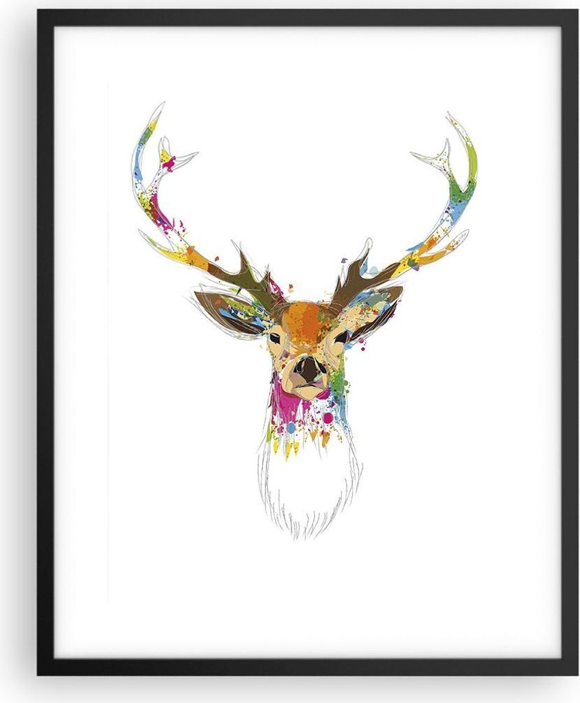 Gerahmtes Poster - Schwarzer Rahmen - Deer fantasie Graffiti Grafik - 40x50 cm - Wand Bild - Wanddeko - Wandbilder - Wandposter - Bilderrahmen - Bi...