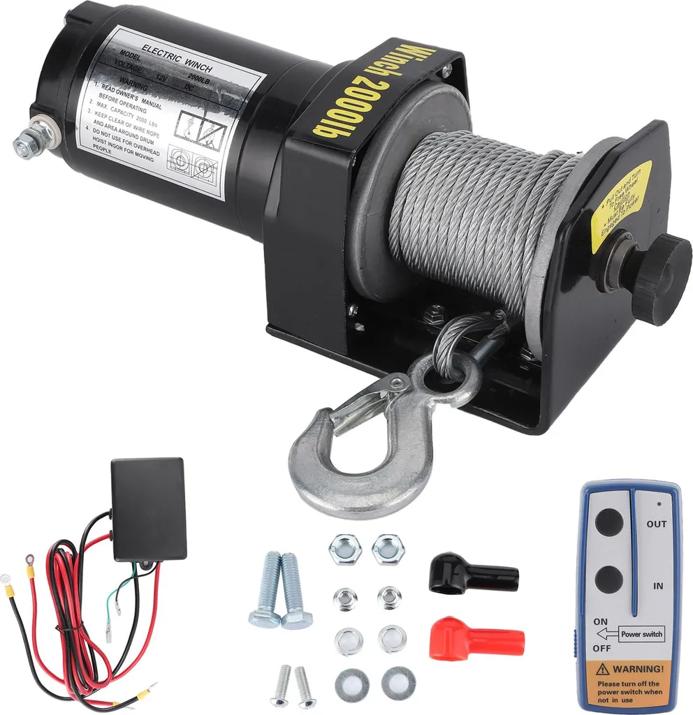 Treuil 12V 2000 lbs pour sortir de la boue et remorquer sans aide