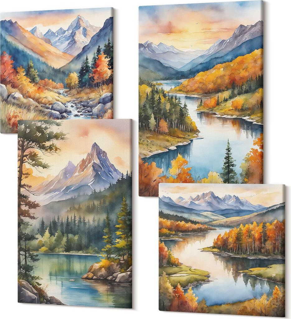 Leinwandbild Set 4-teilig – Modernes Wandbild – Polycanvas Kunstdruck – Abstrakte Bilder – Hochwertige Wandkunst – 2x 40x40 cm + 2x 40x60...
